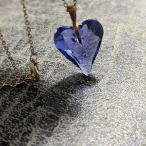 Purple Swarovski Crystal Glass Heart Romantic Elegant Necklace